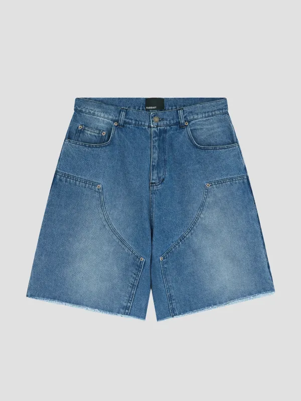 PACC18P024-1 ~ MEN SUN DYED DOUBLE KNEE BAGGY DENIM SHORTS LIGHT BLUE made by Rassvet Skateboards