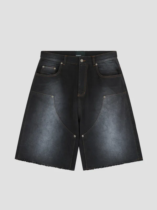 PACC18P004-1 ~ MEN SUN DYED BAGGY DENIM SHORTS BLACK made by Rassvet Skateboards