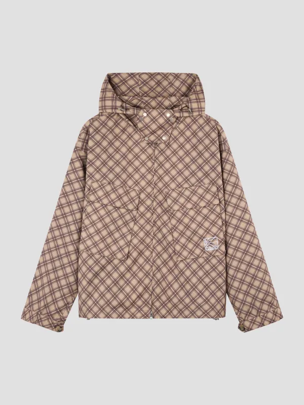 PACC18J006-1 ~ MEN POLY TARTAN HOODED JACKET BROWN made by Rassvet Skateboards