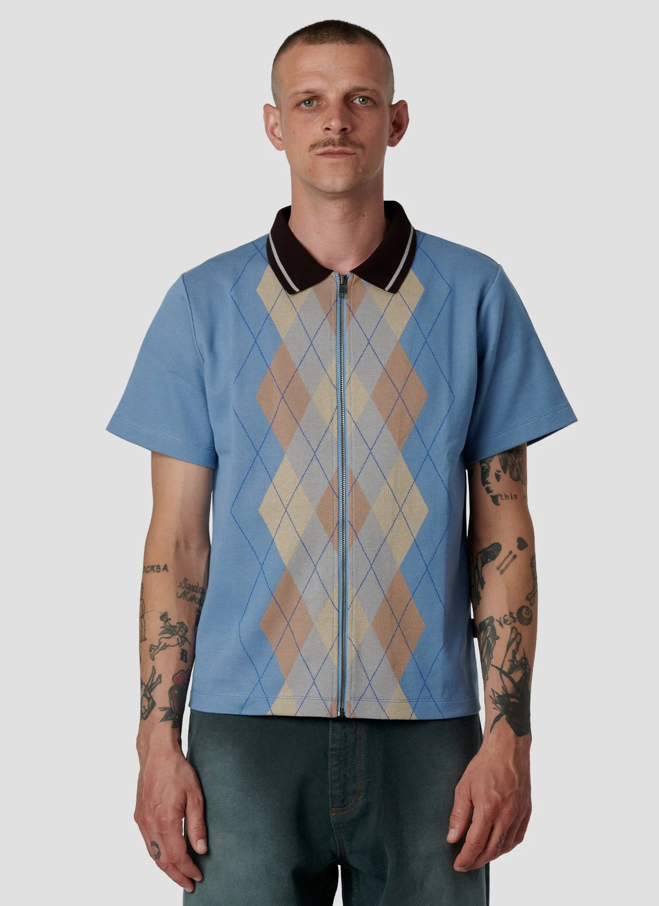 PACC18T026-1 ~ MEN ARGYLE ZIP POLO BLUE sold by Rassvet Skateboards product image thumbnail 3
