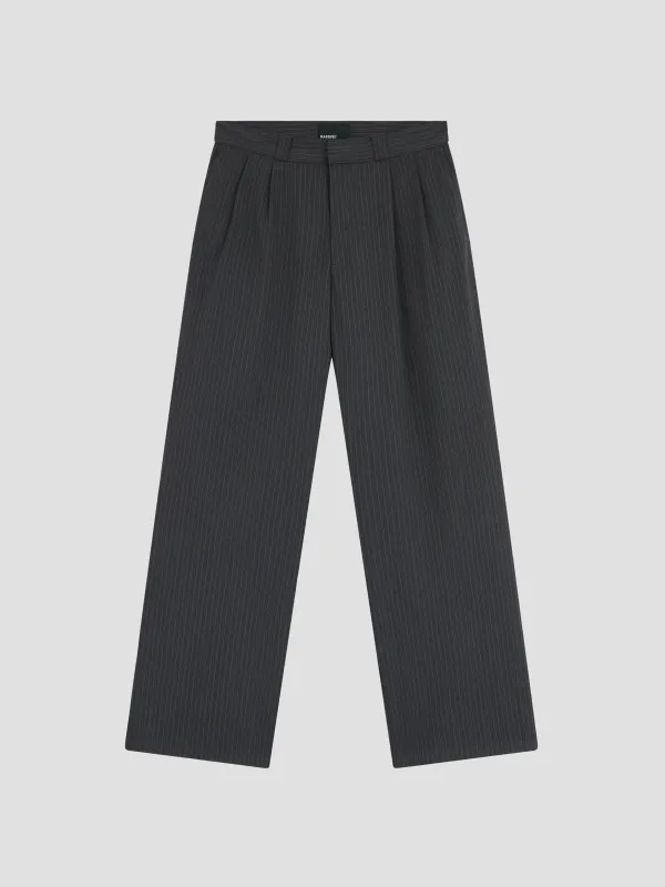 PACC18P006-1 ~ MEN PIN STRIPE SLACKER CHINO PANTS DARK GREY made by Rassvet Skateboards