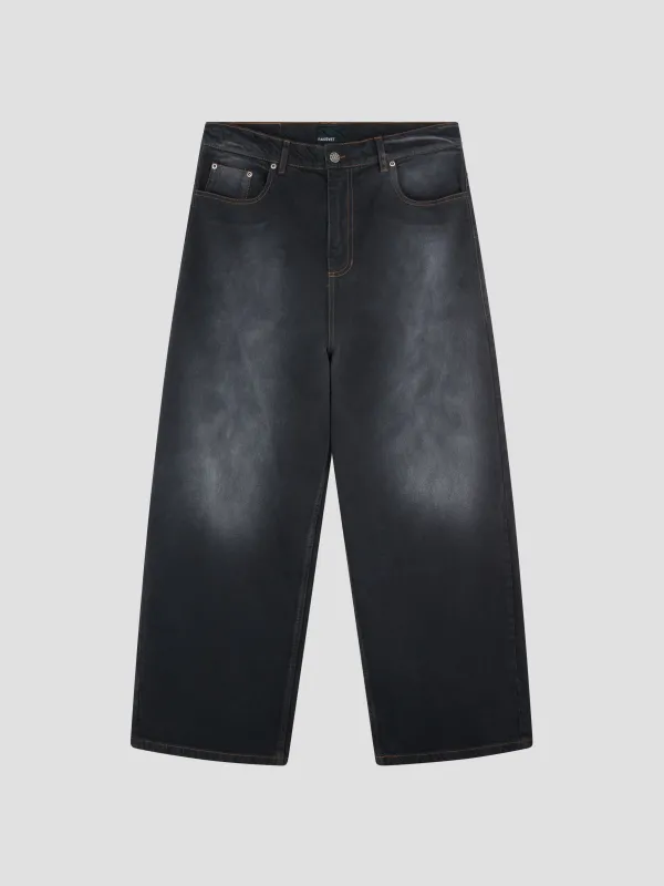 PACC18P003-1 ~ MEN SUN DYED EXTRA BAGGY DENIM PANTS BLACK made by Rassvet Skateboards