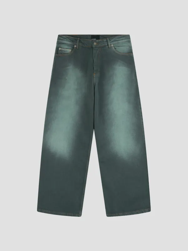 PACC18P001-1 ~ MEN SUN DYED BAGGY DENIM PANTS DARK GREEN made by Rassvet Skateboards