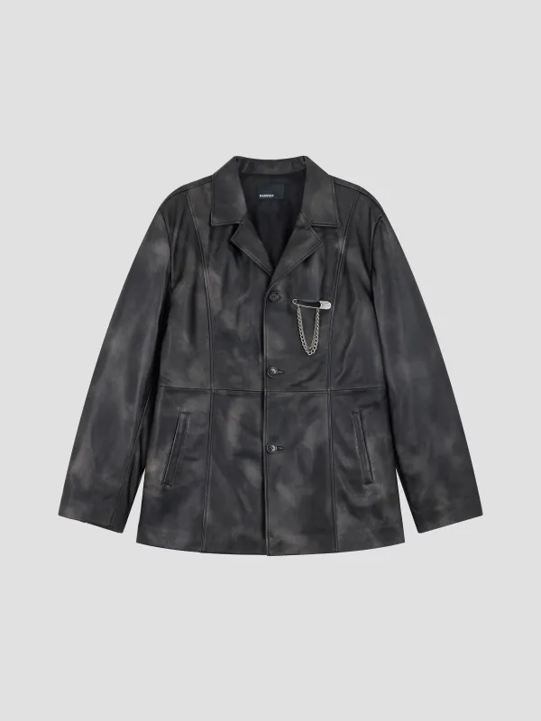PACC18J005-1 ~ MEN THIN LEATHER BLAZER BLACK made by Rassvet Skateboards