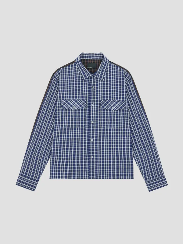 PACC18B005-1 ~ MEN SPLIT MANAGER SHIRT BLUE made by Rassvet Skateboards
