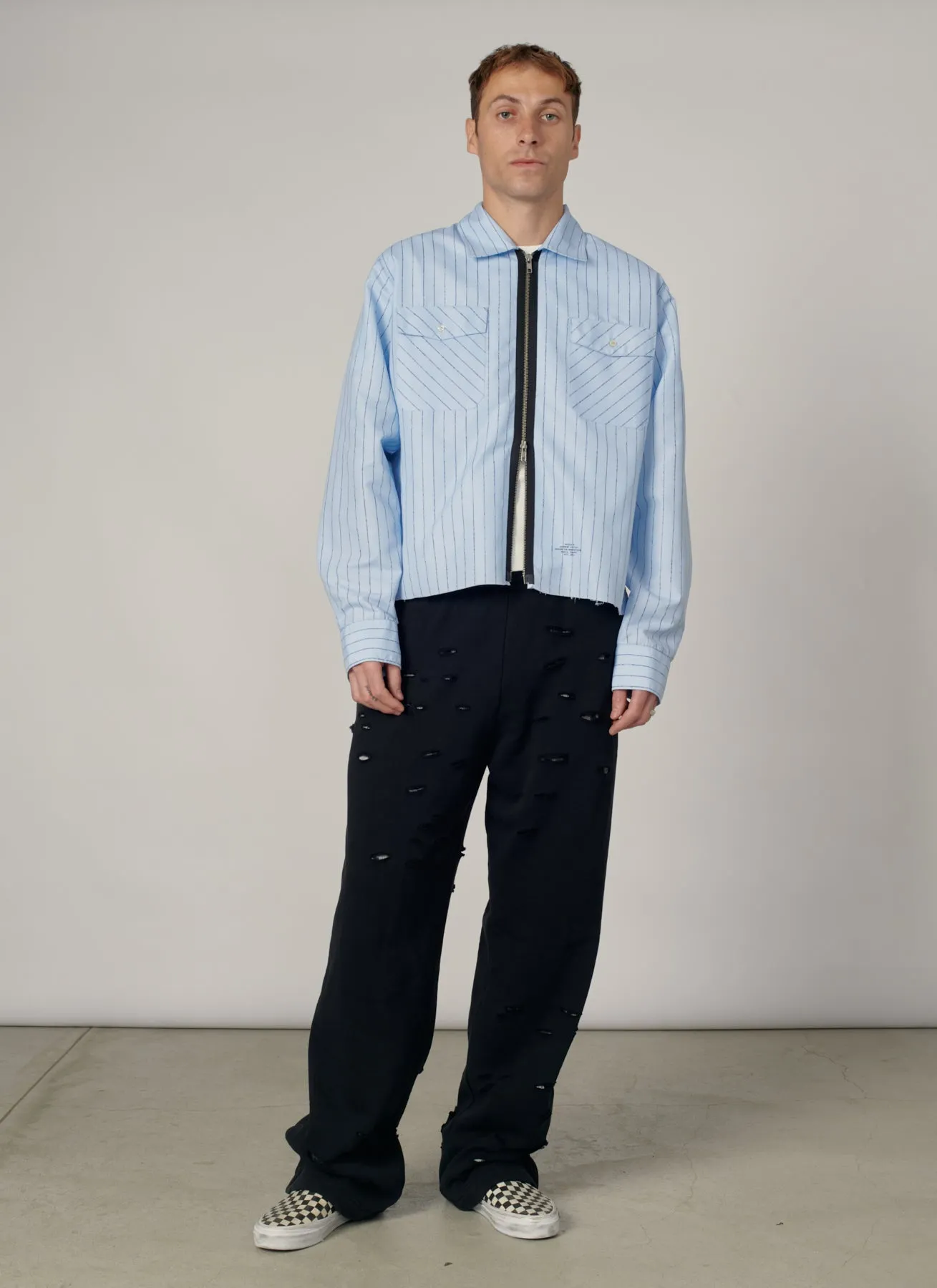 PACC19B006-1 ~ MEN STRIPED LOOSE ZIP SHIRT BLUE sold by Rassvet Skateboards product image thumbnail 5