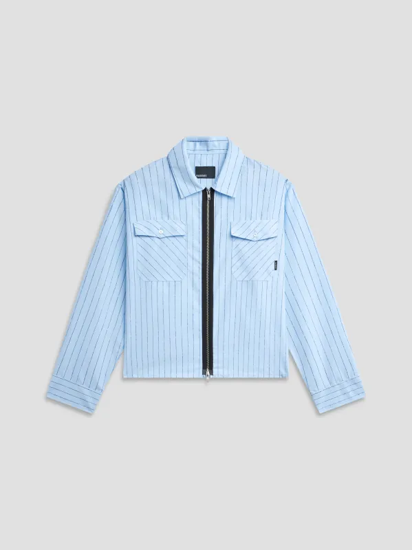 PACC19B006-1 ~ MEN STRIPED LOOSE ZIP SHIRT BLUE made by Rassvet Skateboards
