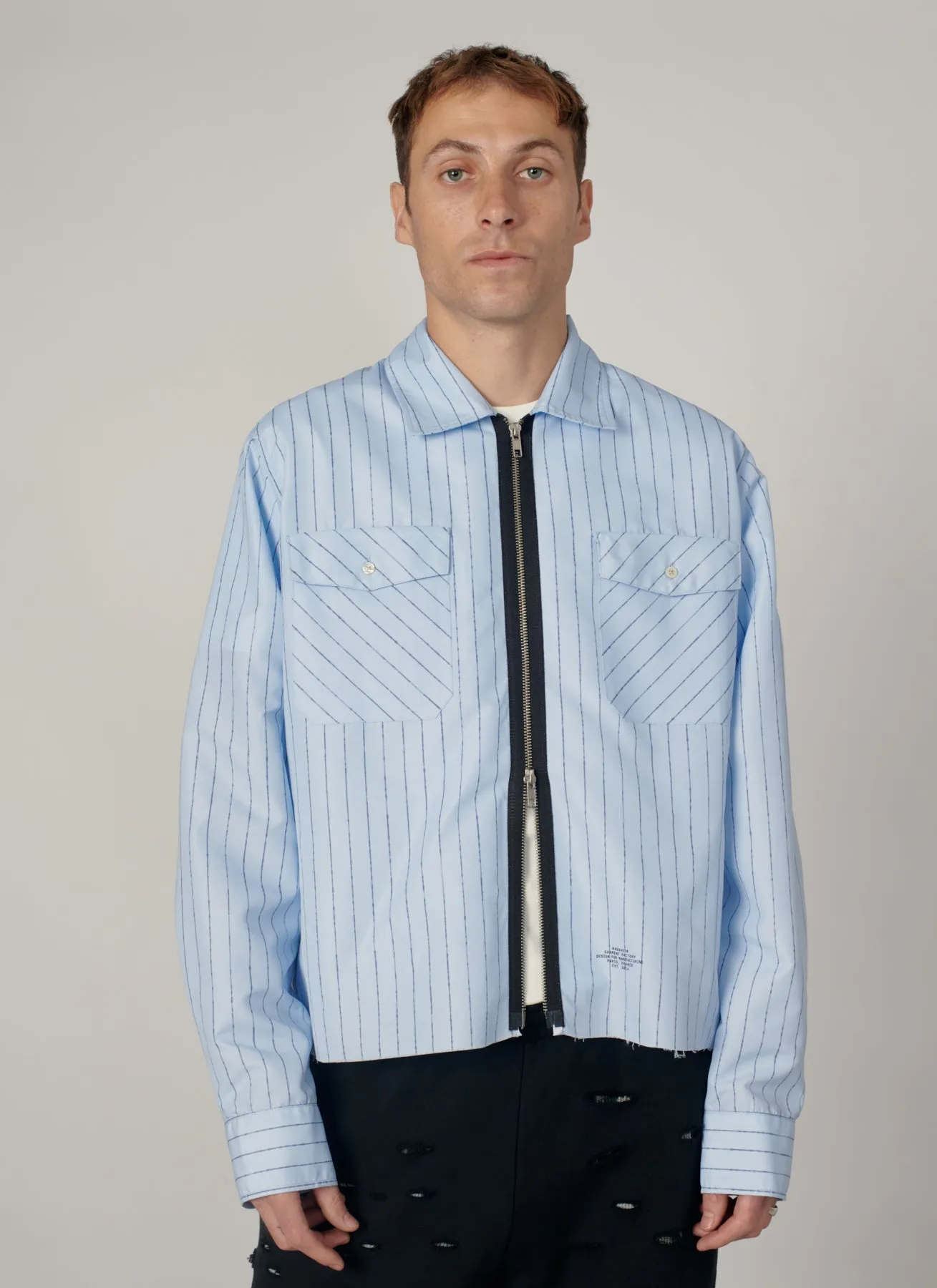 PACC19B006-1 ~ MEN STRIPED LOOSE ZIP SHIRT BLUE sold by Rassvet Skateboards product image thumbnail 4