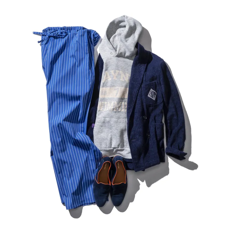 COTTON STRIPE REGULAR PANTS / Blue made by PUEBCO