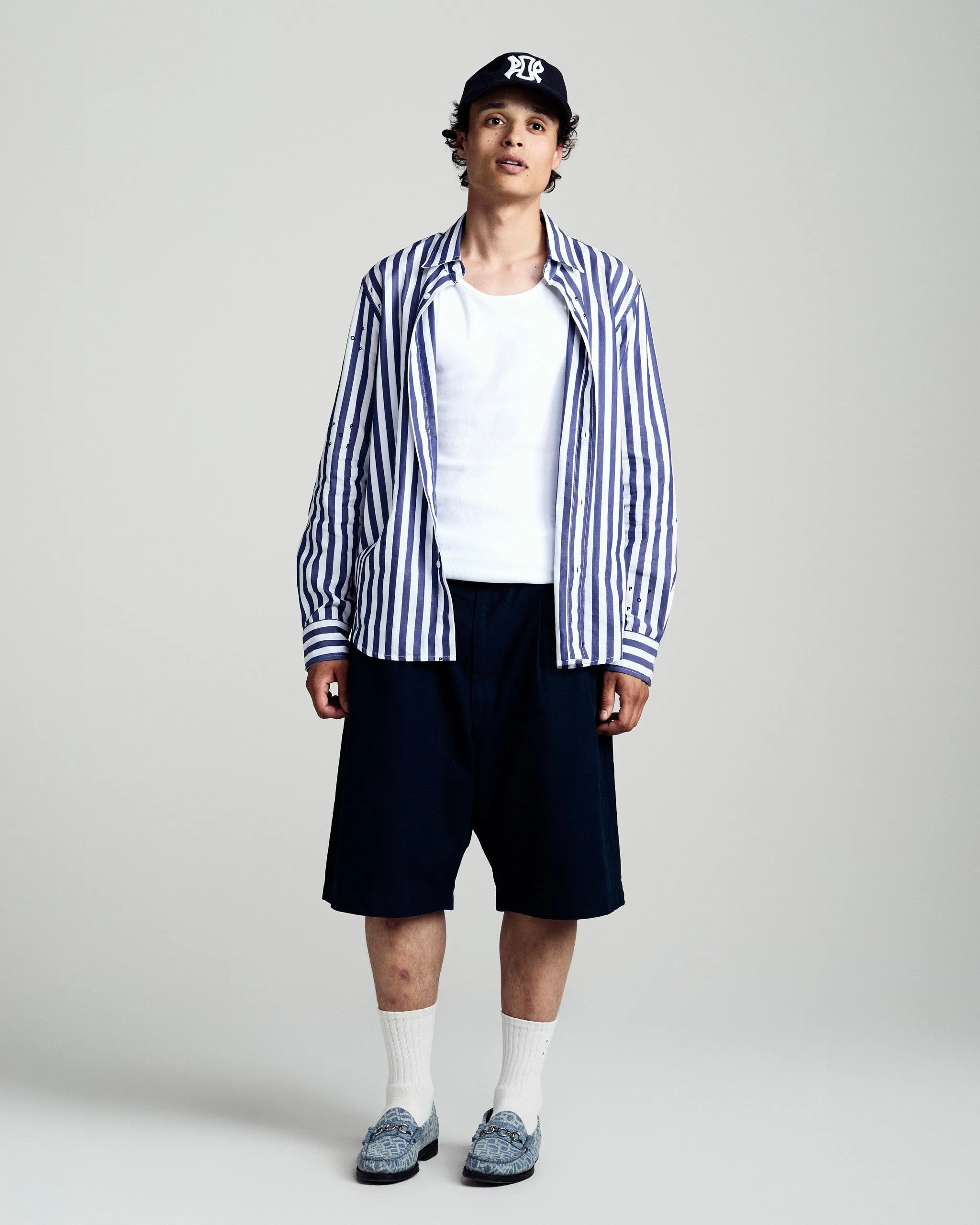 Pop Logos Stripe Shirt Navy/White sold by Pop Trading Company product image thumbnail 2