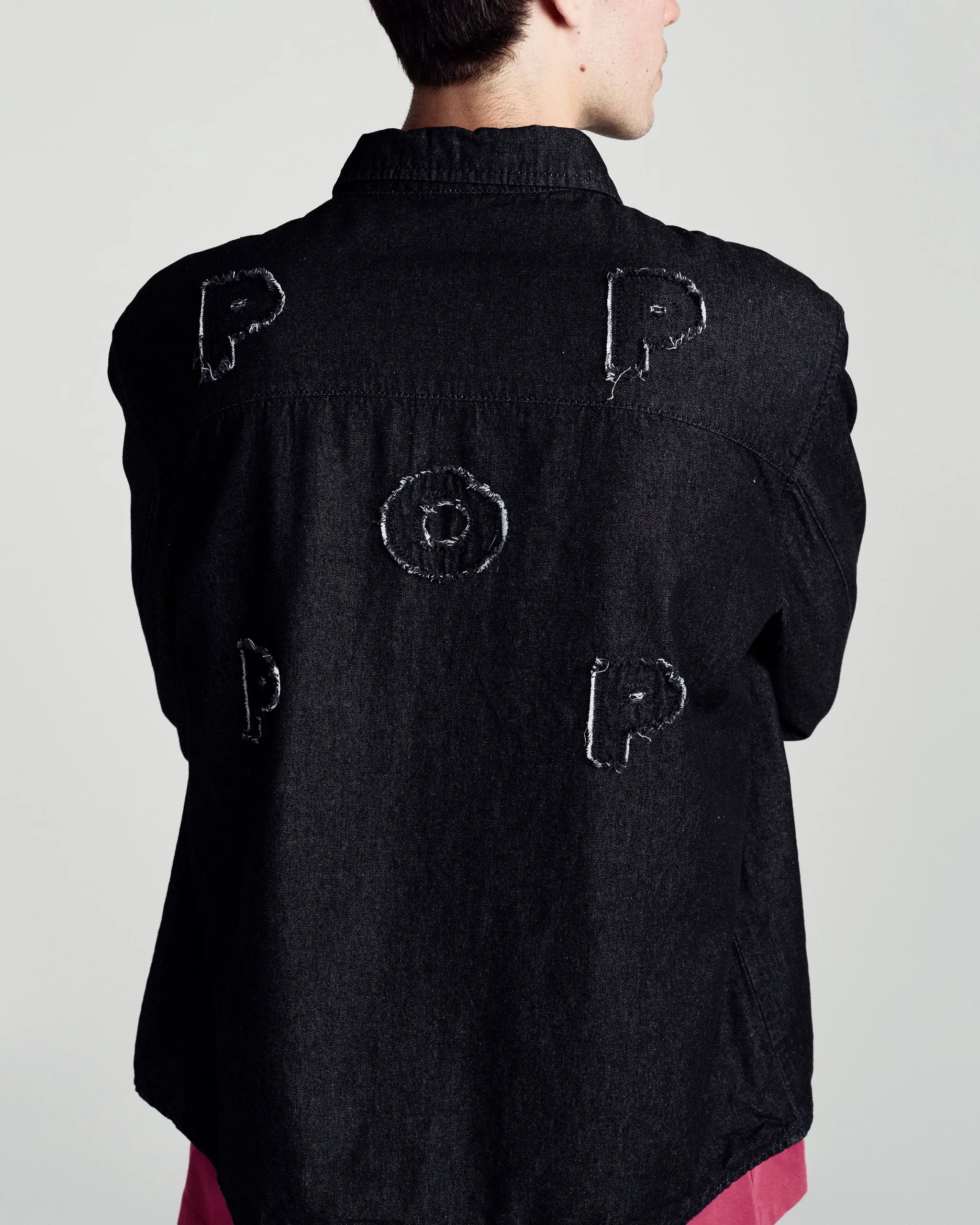 Pop Applique Logo Denim Shirt Black Denim sold by Pop Trading Company product image thumbnail 4