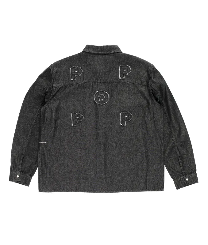 Pop Applique Logo Denim Shirt Black Denim made by Pop Trading Company