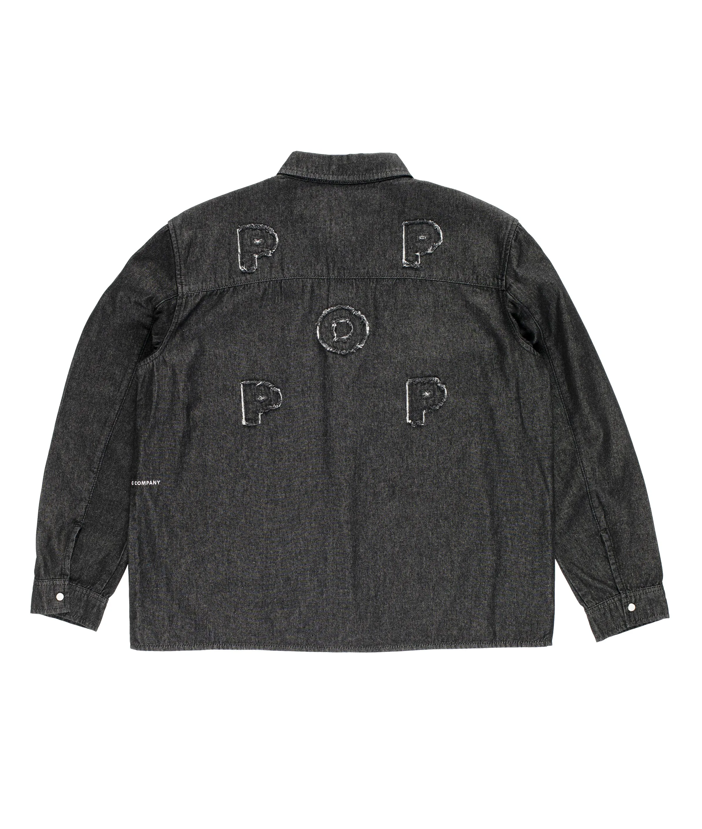 Pop Applique Logo Denim Shirt Black Denim sold by Pop Trading Company