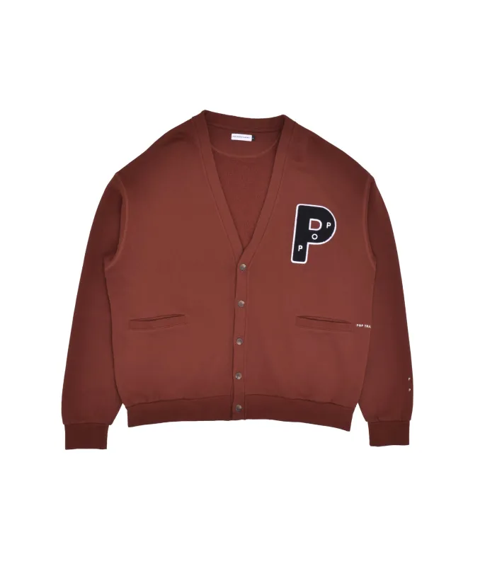 Pop Big P Cardigan Sweat Fired Brick made by Pop Trading Company