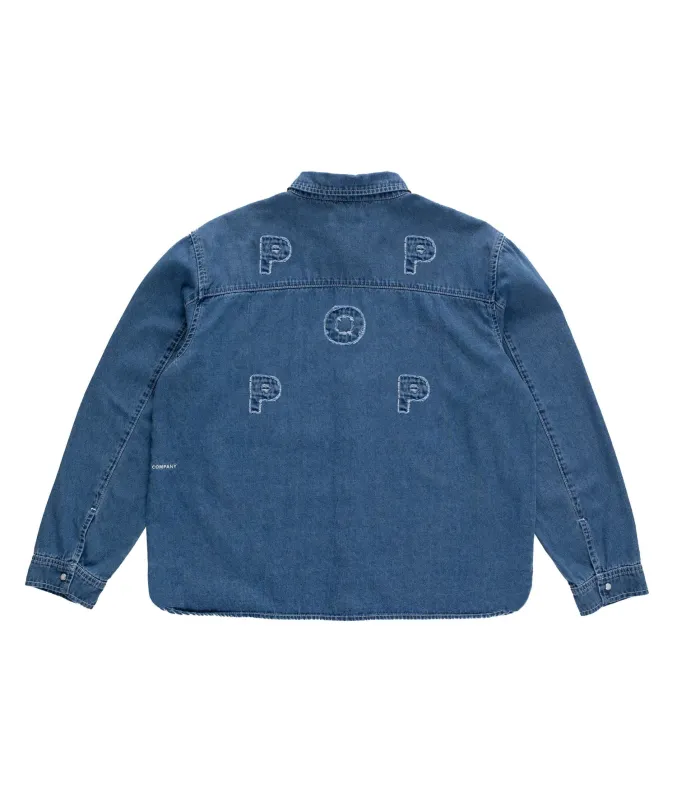 Pop Applique Logo Denim Shirt Rinsed Denim made by Pop Trading Company