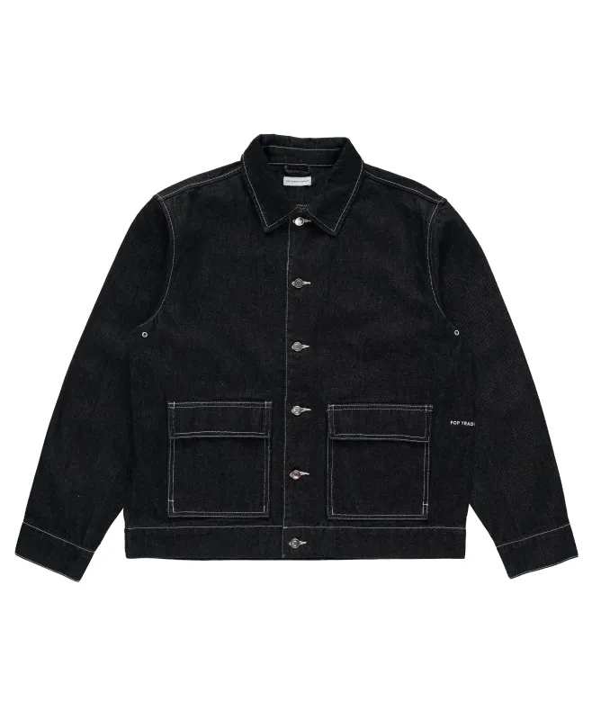 Pop Full Button Denim Jacket Black made by Pop Trading Company