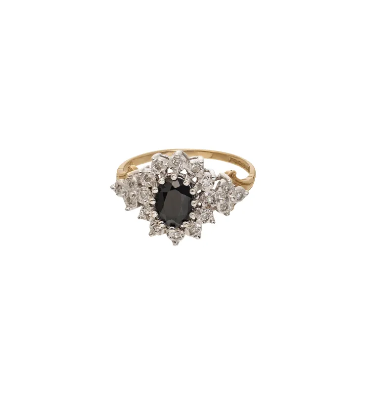 Vintage Sapphire and Diamond Hepburn Ring 9K made by Anna + Nina