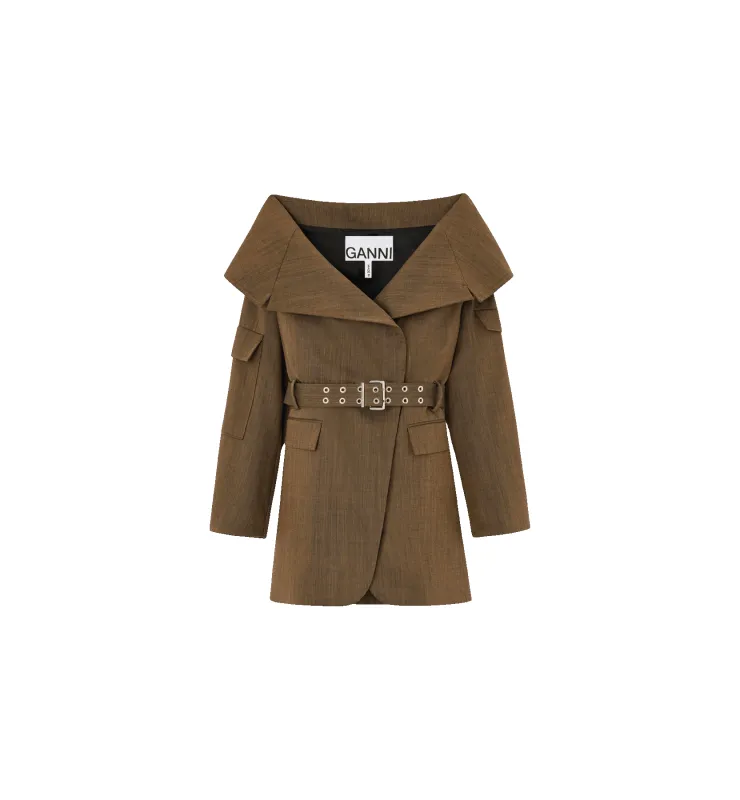 GANNI Light Wool Melange Open Collar Blazer made by Ganni