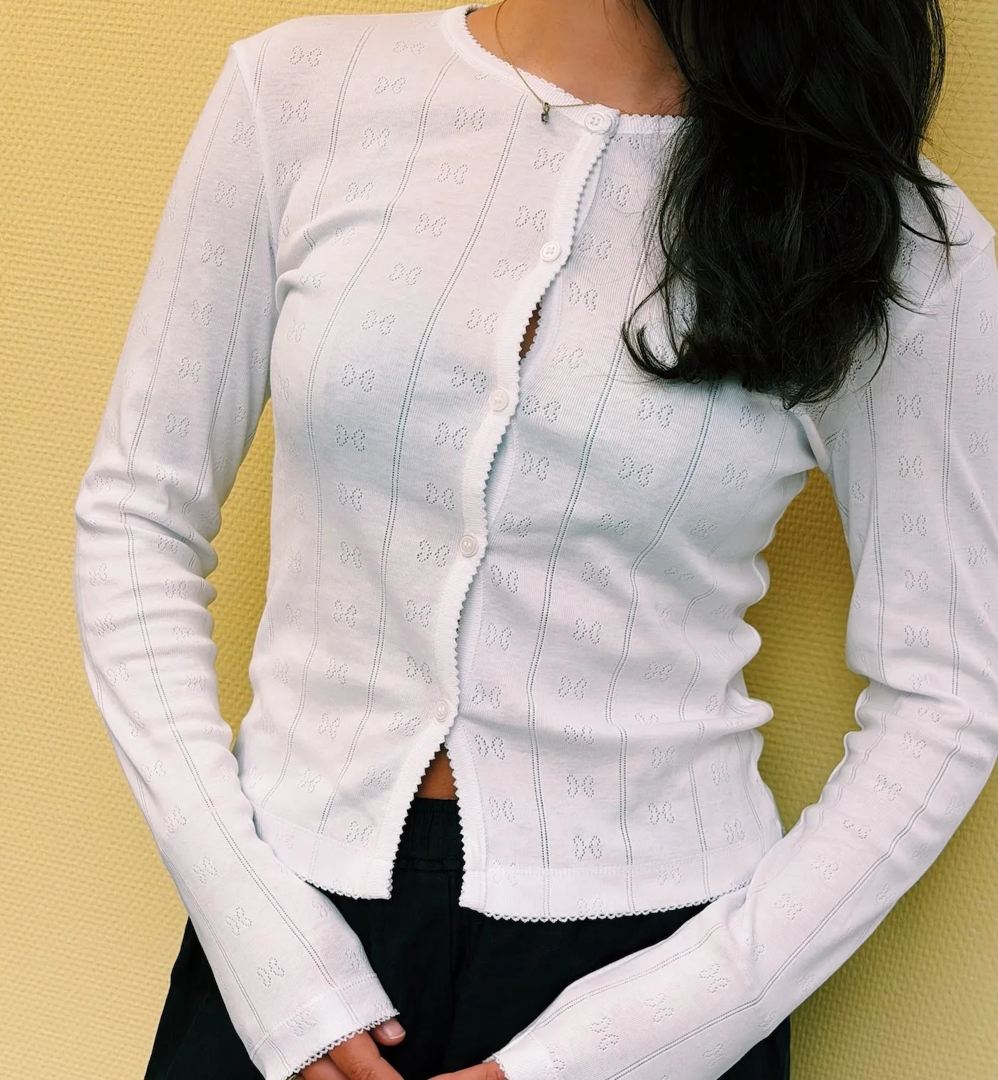GANNI Compact Pointelle Rib Jersey LS Button Top sold by Anna + Nina product image thumbnail 2