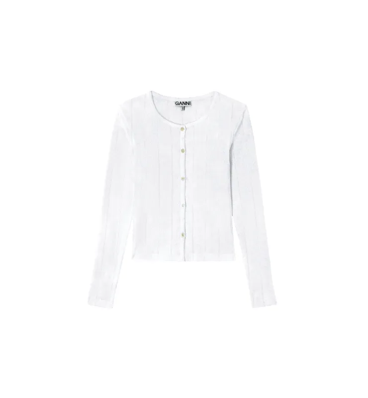 GANNI Compact Pointelle Rib Jersey LS Button Top made by Ganni