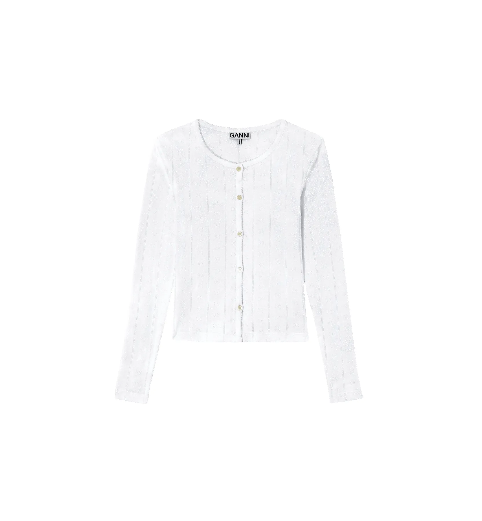 GANNI Compact Pointelle Rib Jersey LS Button Top sold by Anna + Nina