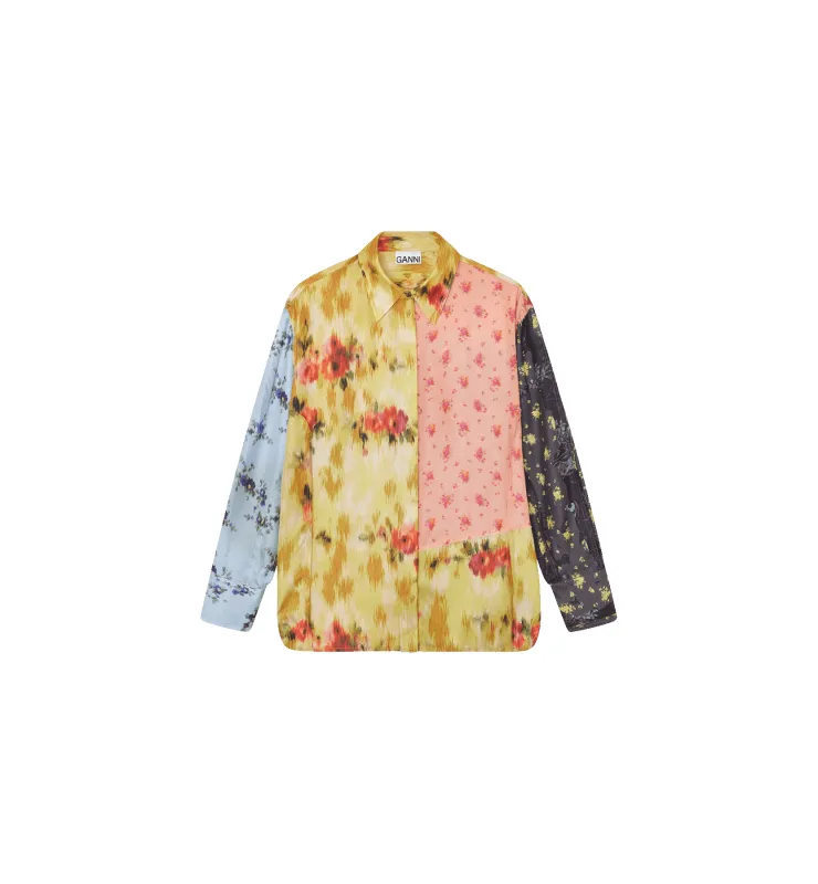 GANNI Multi Printed Silk Twill Long Sleeve Shirt made by Ganni