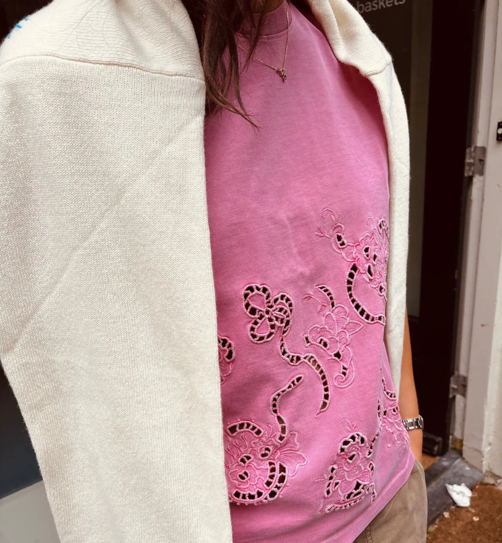 GANNI Pink Embroidery Anglais T-shirt sold by Anna + Nina product image thumbnail 3