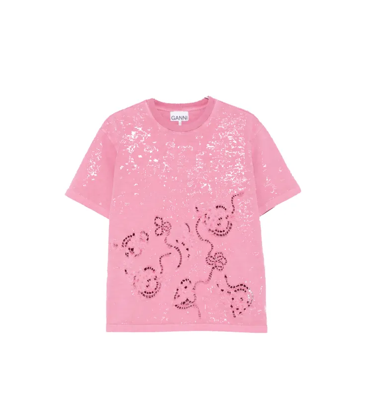 GANNI Pink Embroidery Anglais T-shirt made by Ganni