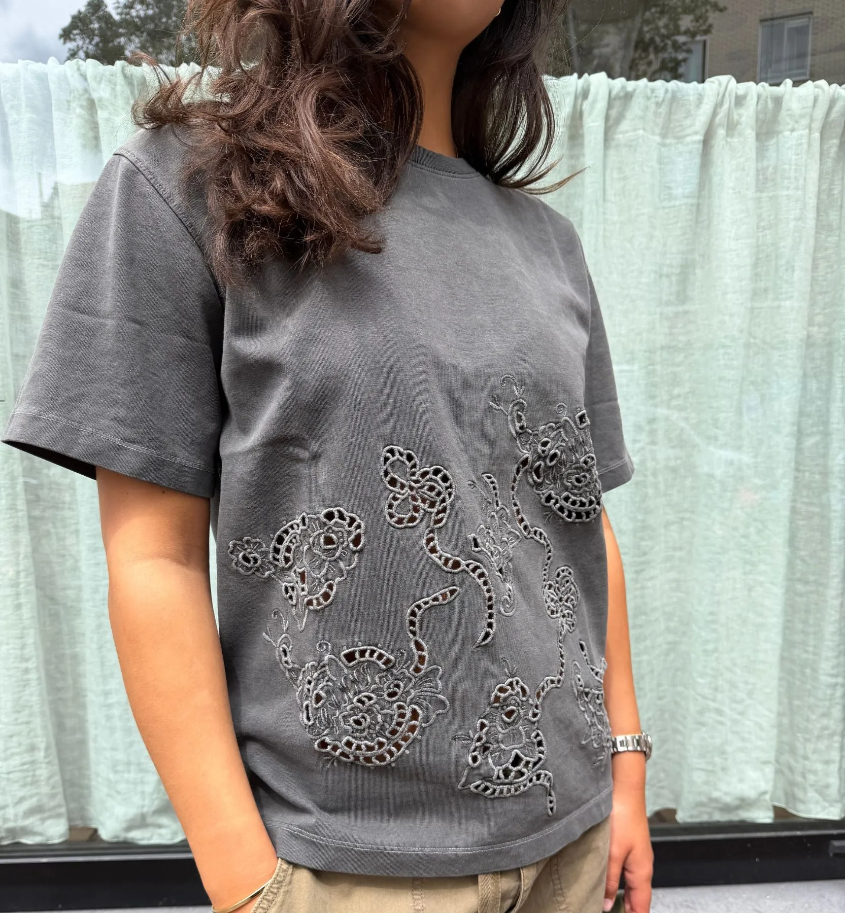 GANNI Grey Embroidery Anglais T-shirt sold by Anna + Nina product image thumbnail 3