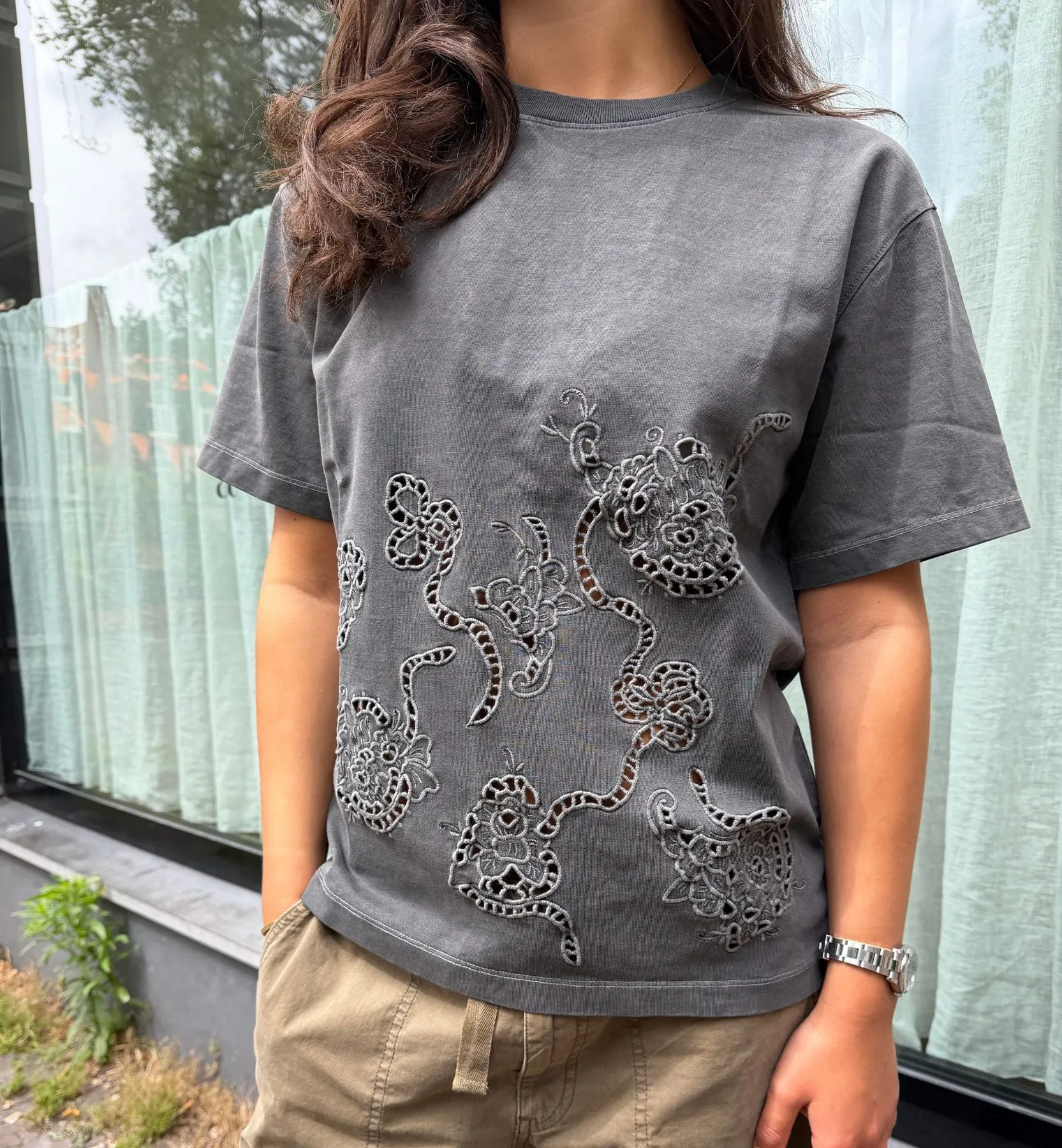 GANNI Grey Embroidery Anglais T-shirt sold by Anna + Nina product image thumbnail 2
