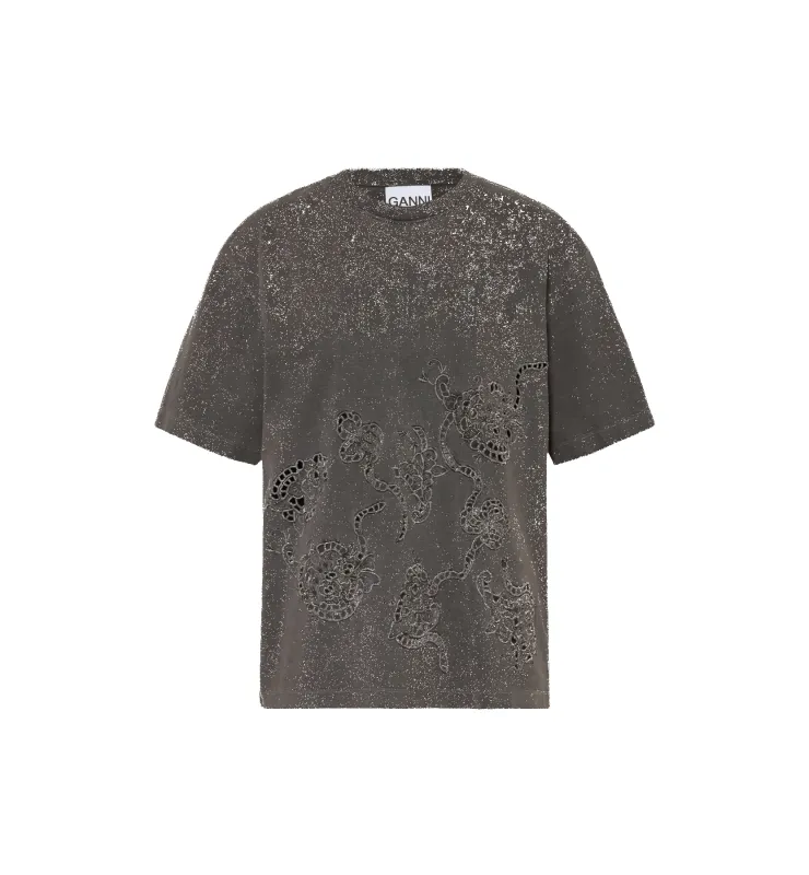 GANNI Grey Embroidery Anglais T-shirt made by Ganni