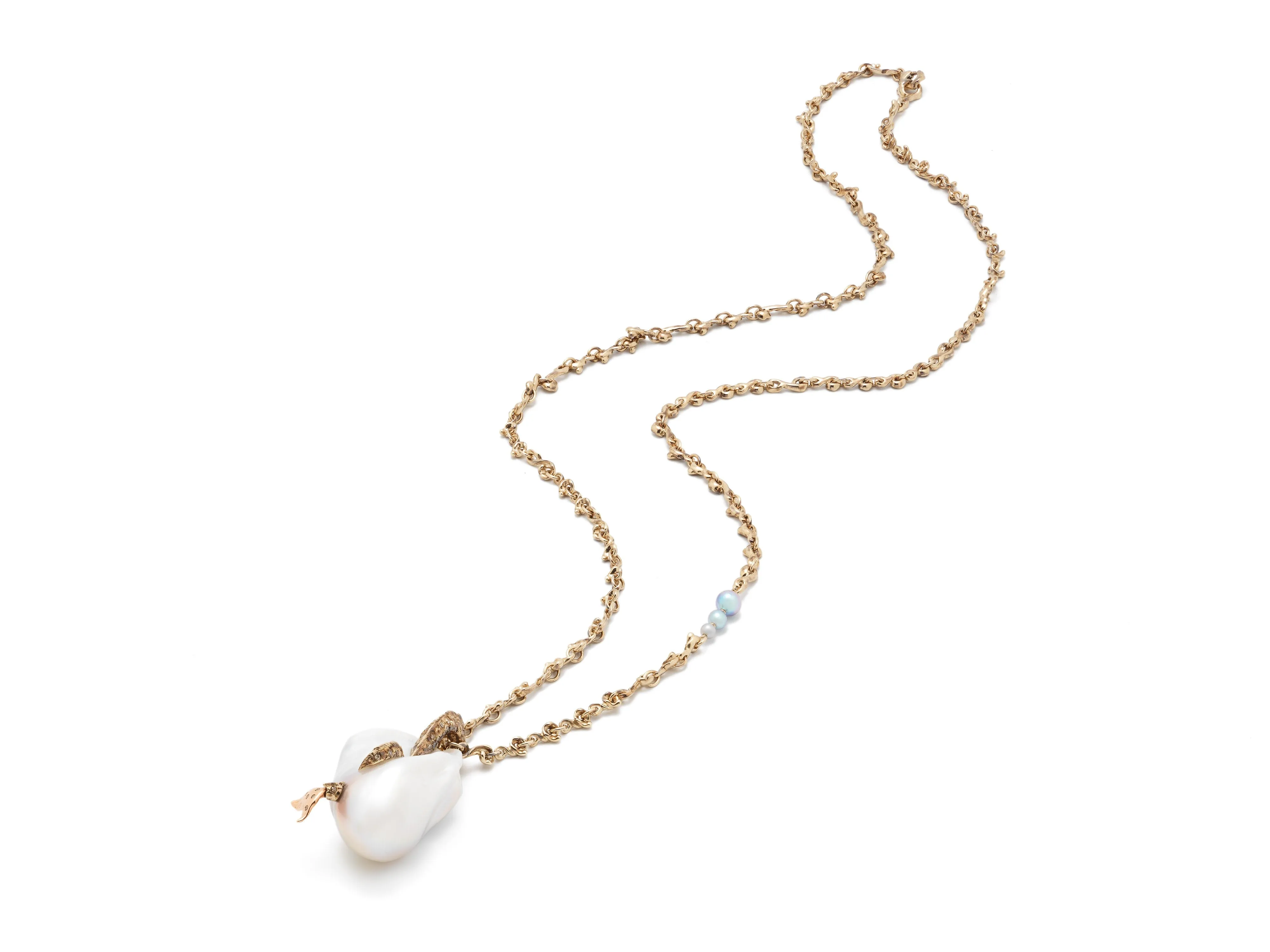 Mermaid Pearl Pendant on a Wave Chain sold by Bibi van der Velden