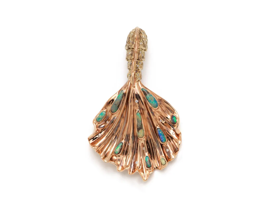Siren Tail Earring with Blue and Green Opals made by Bibi van der Velden