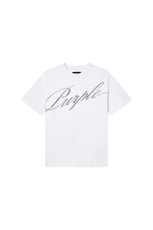 Crystal Slanted Script Tee made by PURPLE BRAND