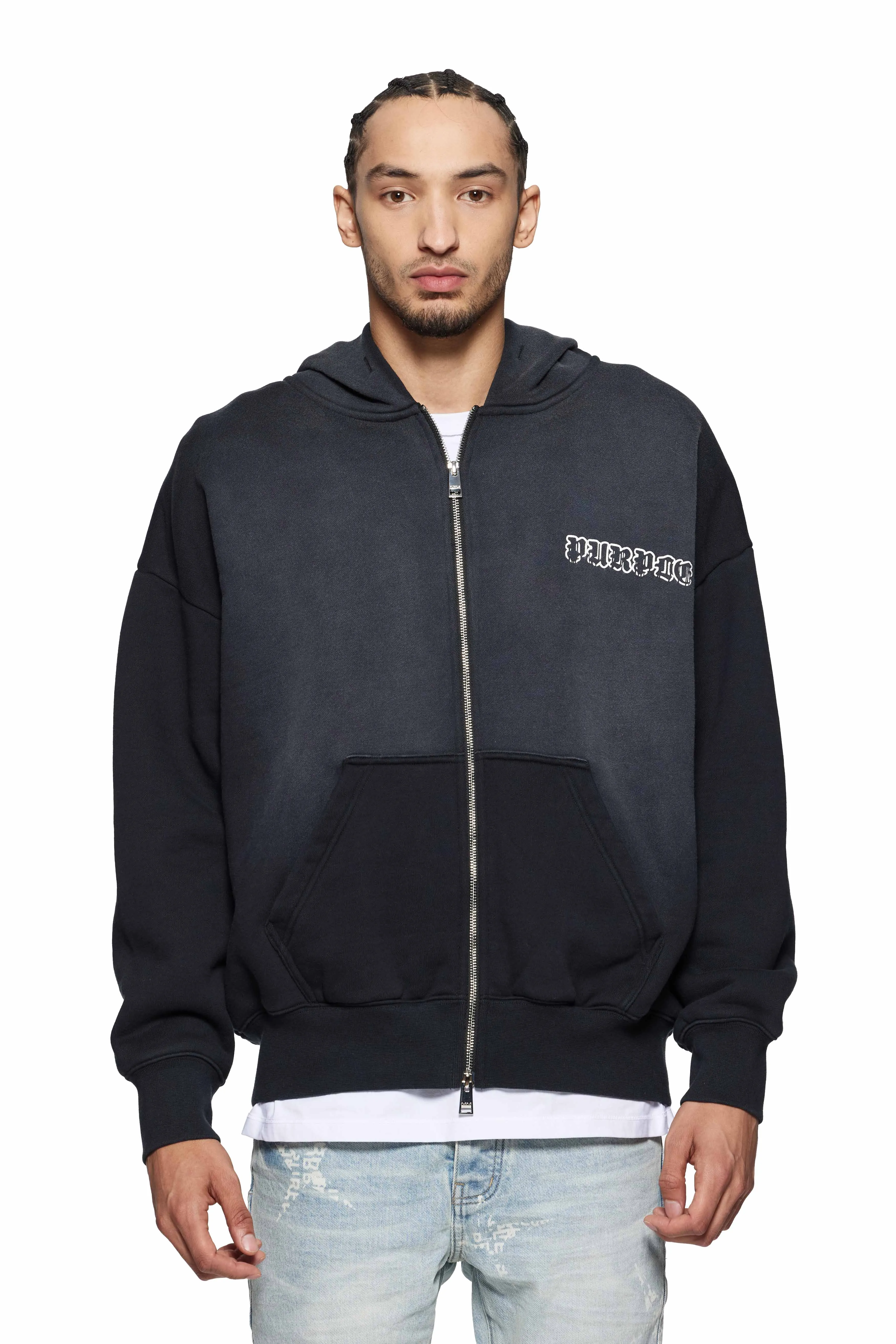 Gothic Wordmark Drip Zip Up Hoodie sold by PURPLE BRAND