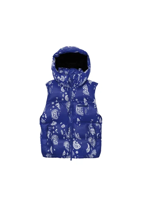 P623 Paisley Blue Puffer Vest made by PURPLE BRAND