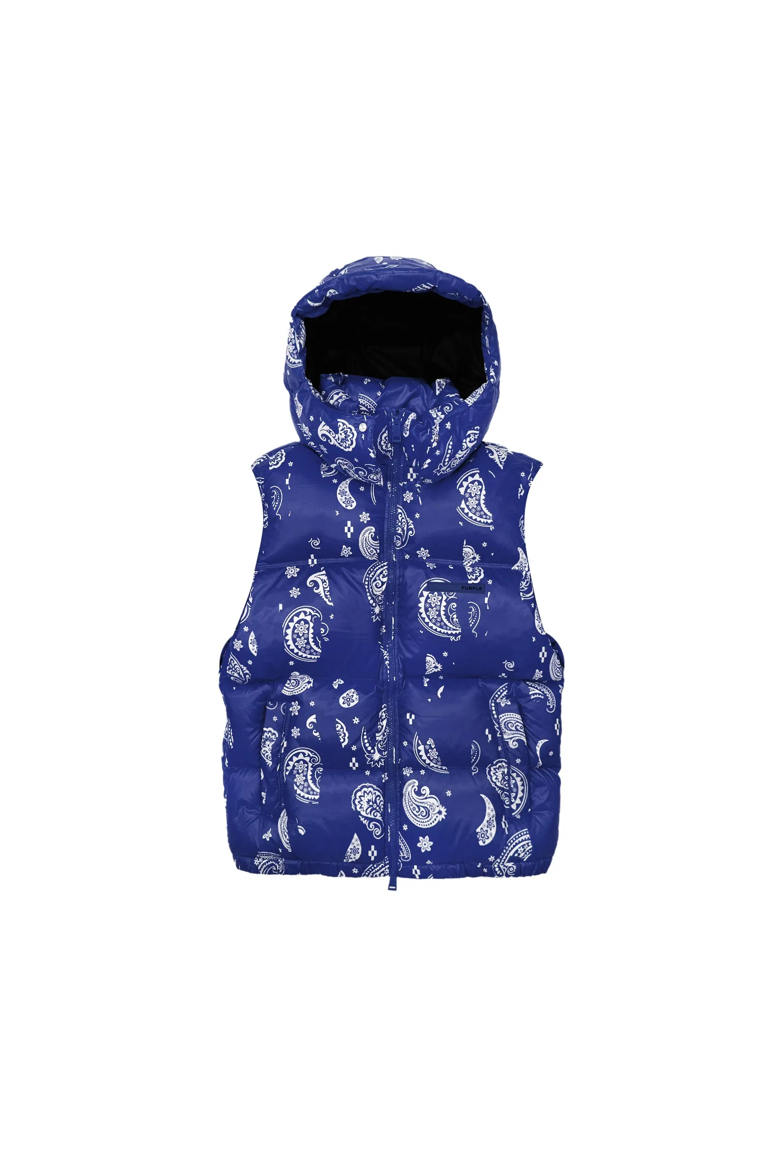 P623 Paisley Blue Puffer Vest sold by PURPLE BRAND