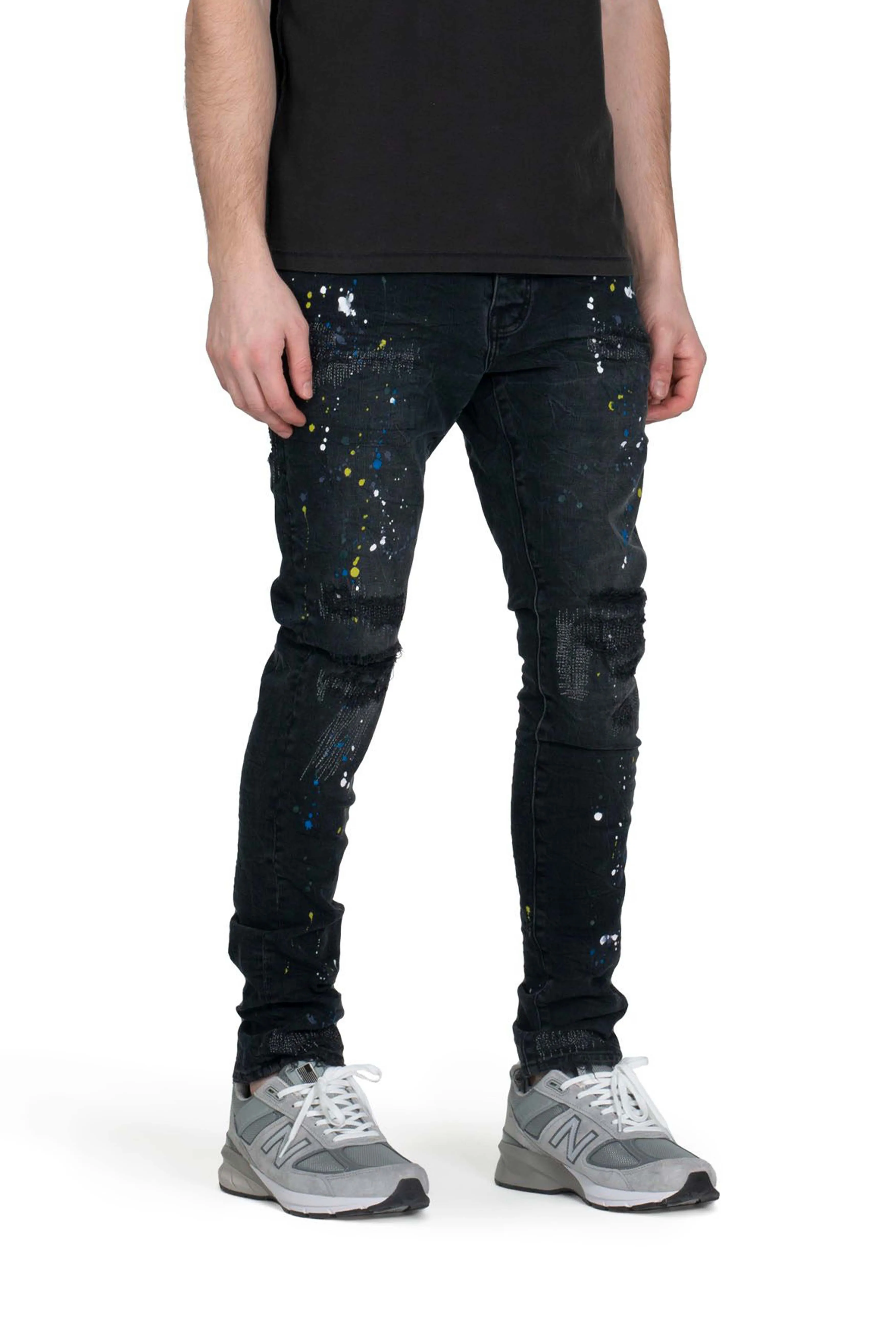 P001 LOW RISE SKINNY JEAN - Black Reflective Repair with Paint sold by PURPLE BRAND product image thumbnail 3