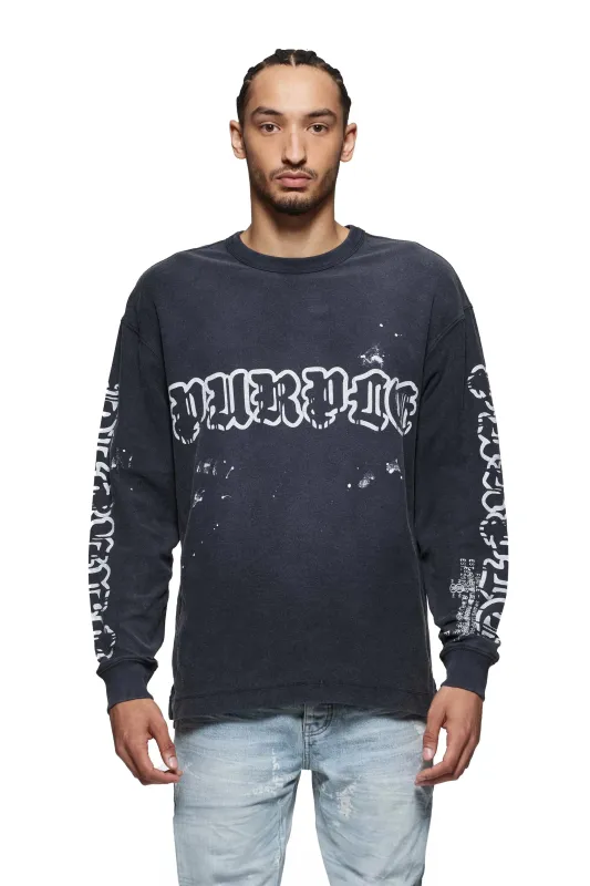 Worn Gothic Wordmark Long Sleeve Tee made by PURPLE BRAND