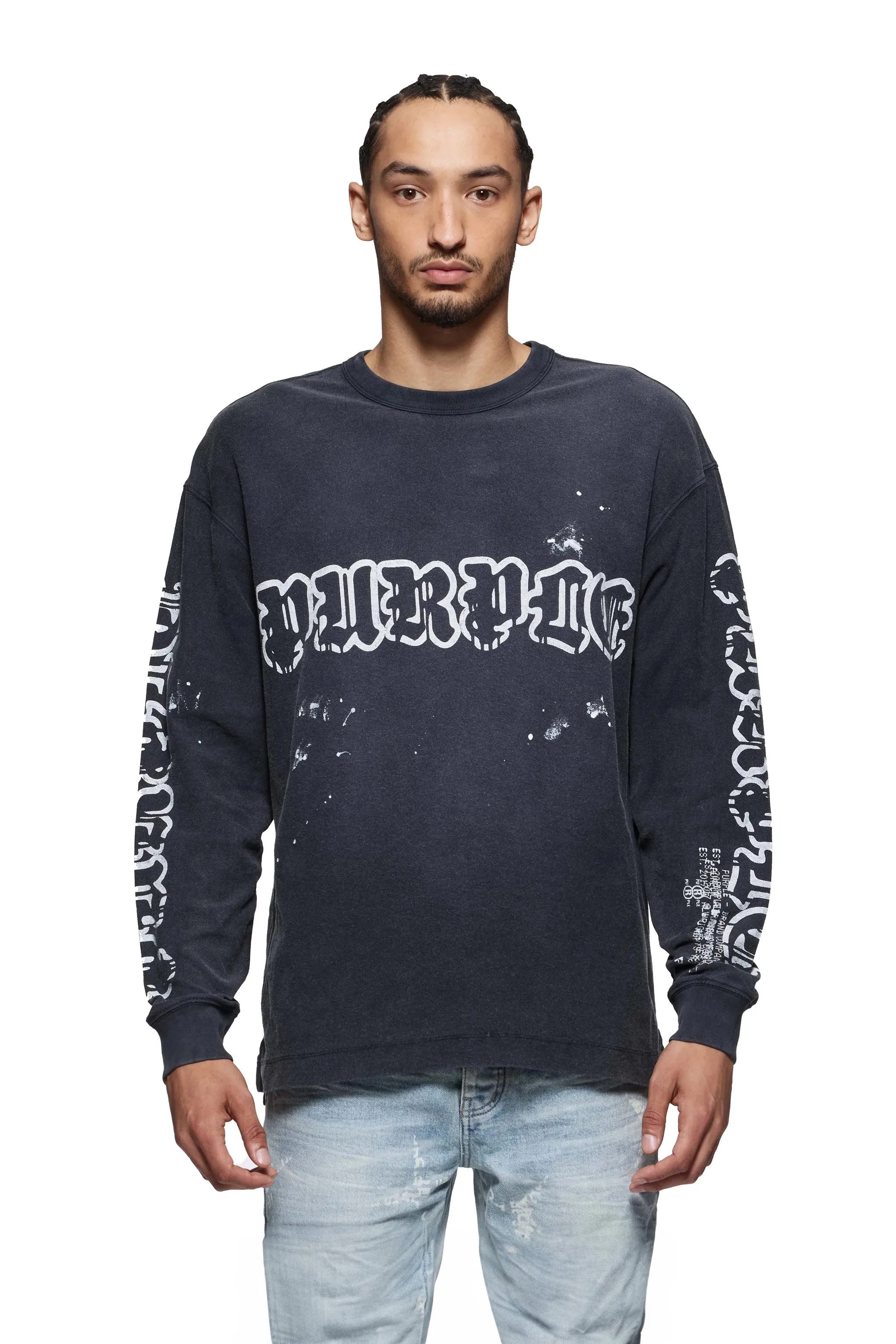 Worn Gothic Wordmark Long Sleeve Tee sold by PURPLE BRAND