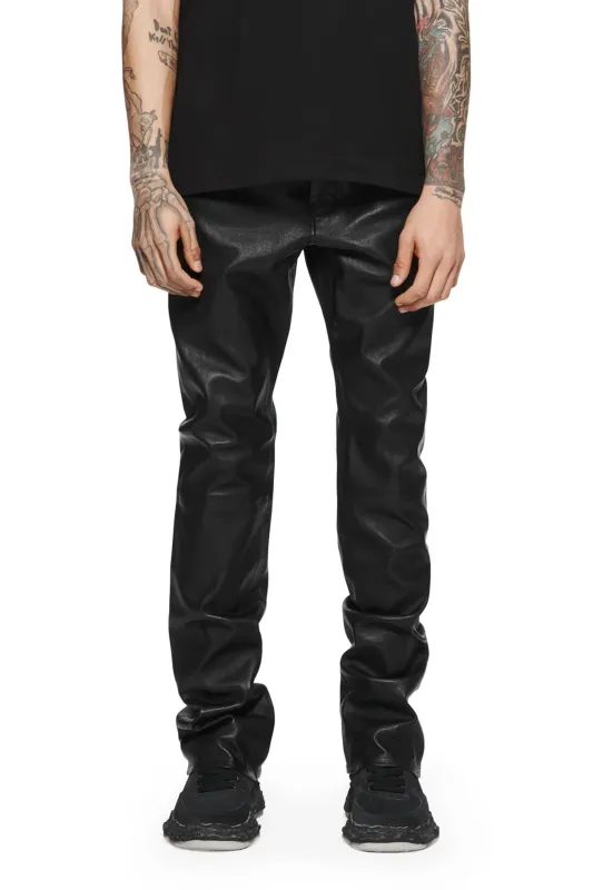 P004 FLARE JEAN - Black Stretch Leather made by PURPLE BRAND