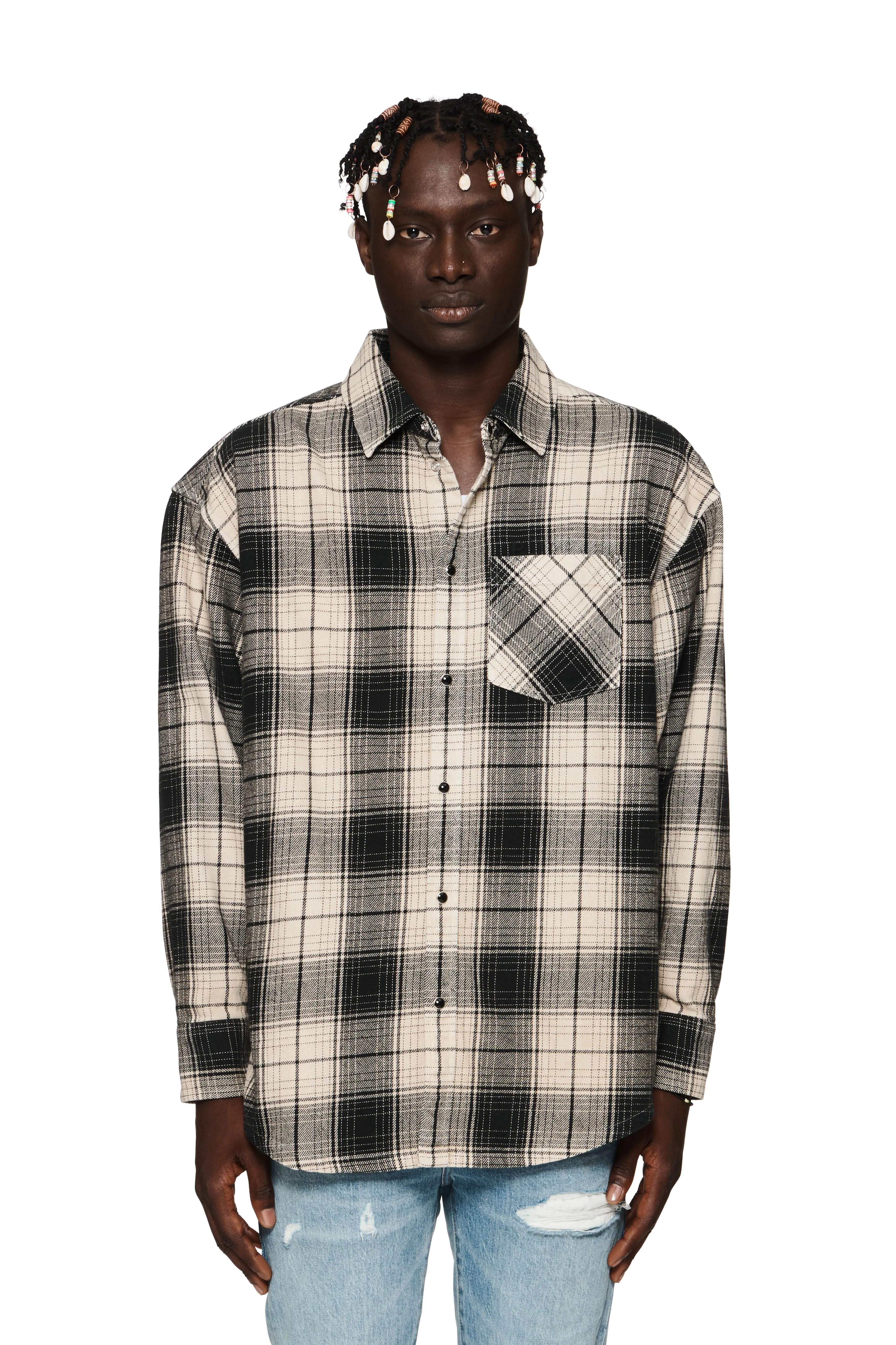 Wordmark Plaid Western Shirt sold by PURPLE BRAND