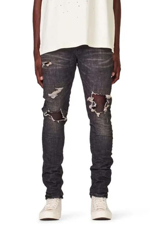 P001 LOW RISE SKINNY JEAN - Exclusive Grey Wash Distress made by PURPLE BRAND