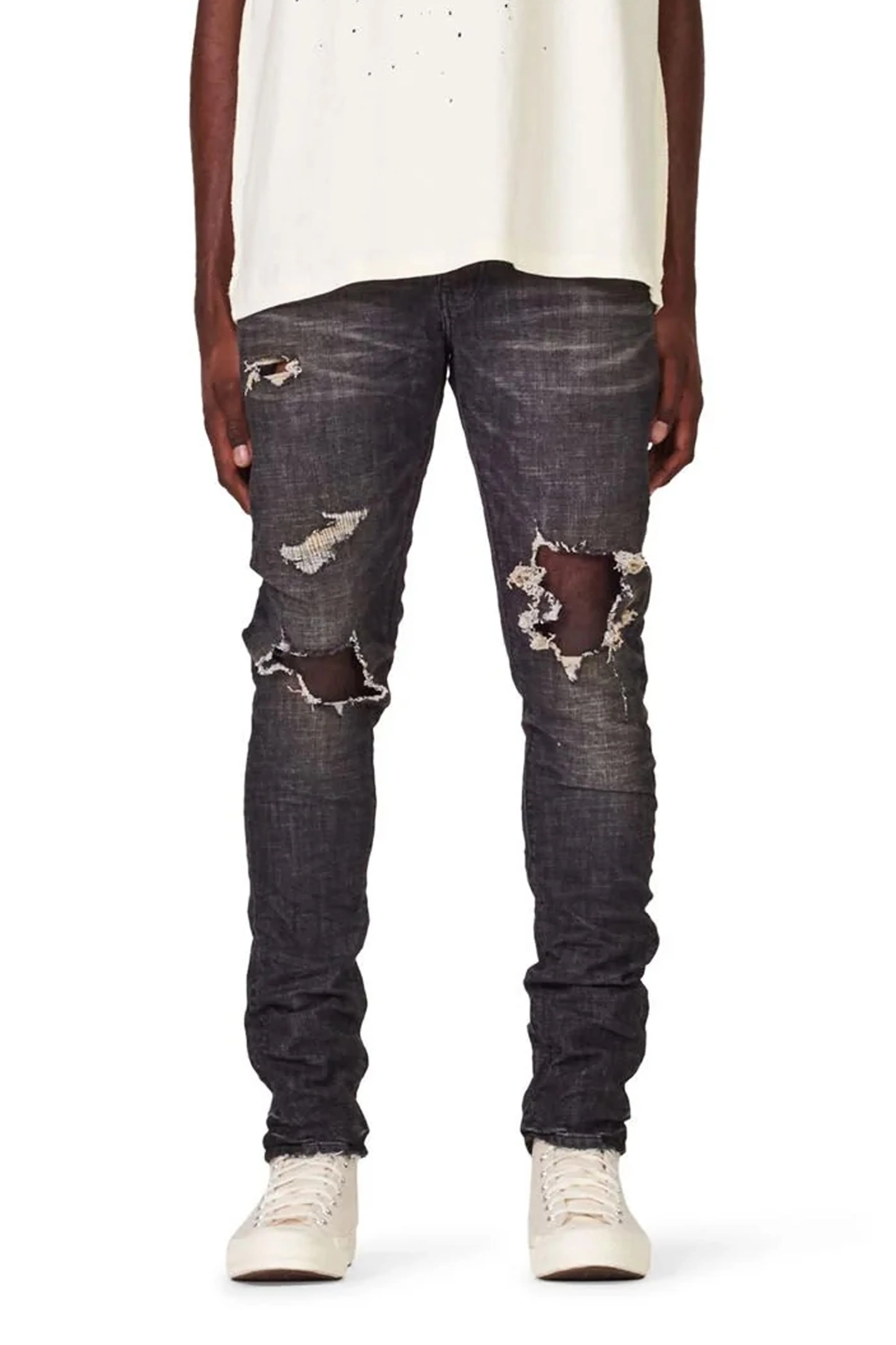 P001 LOW RISE SKINNY JEAN - Exclusive Grey Wash Distress sold by PURPLE BRAND