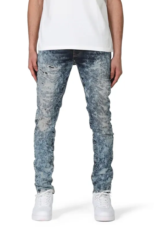 P001 LOW RISE SKINNY JEAN - Indigo Heavy Bleach Repair made by PURPLE BRAND