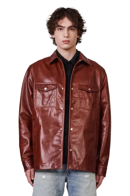 P327 LONG SLEEVE SHIRT JACKET - Shiny Leather Cathay Spice made by PURPLE BRAND