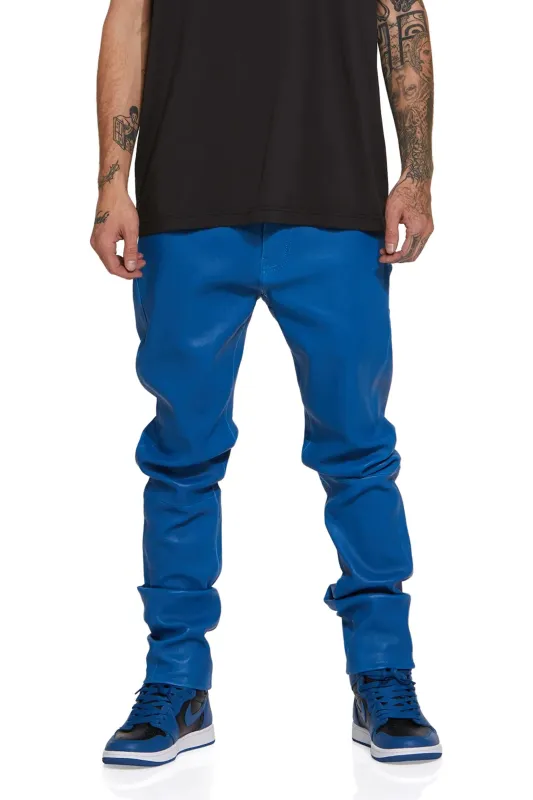 P001 LOW RISE SKINNY PANT - Stretch Leather Galaxy Blue made by PURPLE BRAND