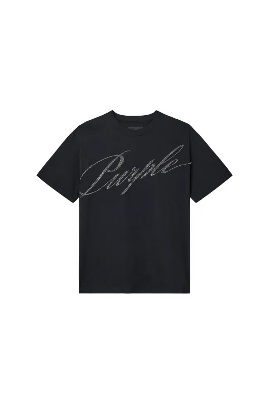 Crystal Slanted Script Tee made by PURPLE BRAND