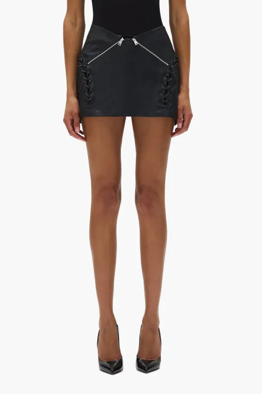 Leather V Zip Skirt made by PURPLE BRAND