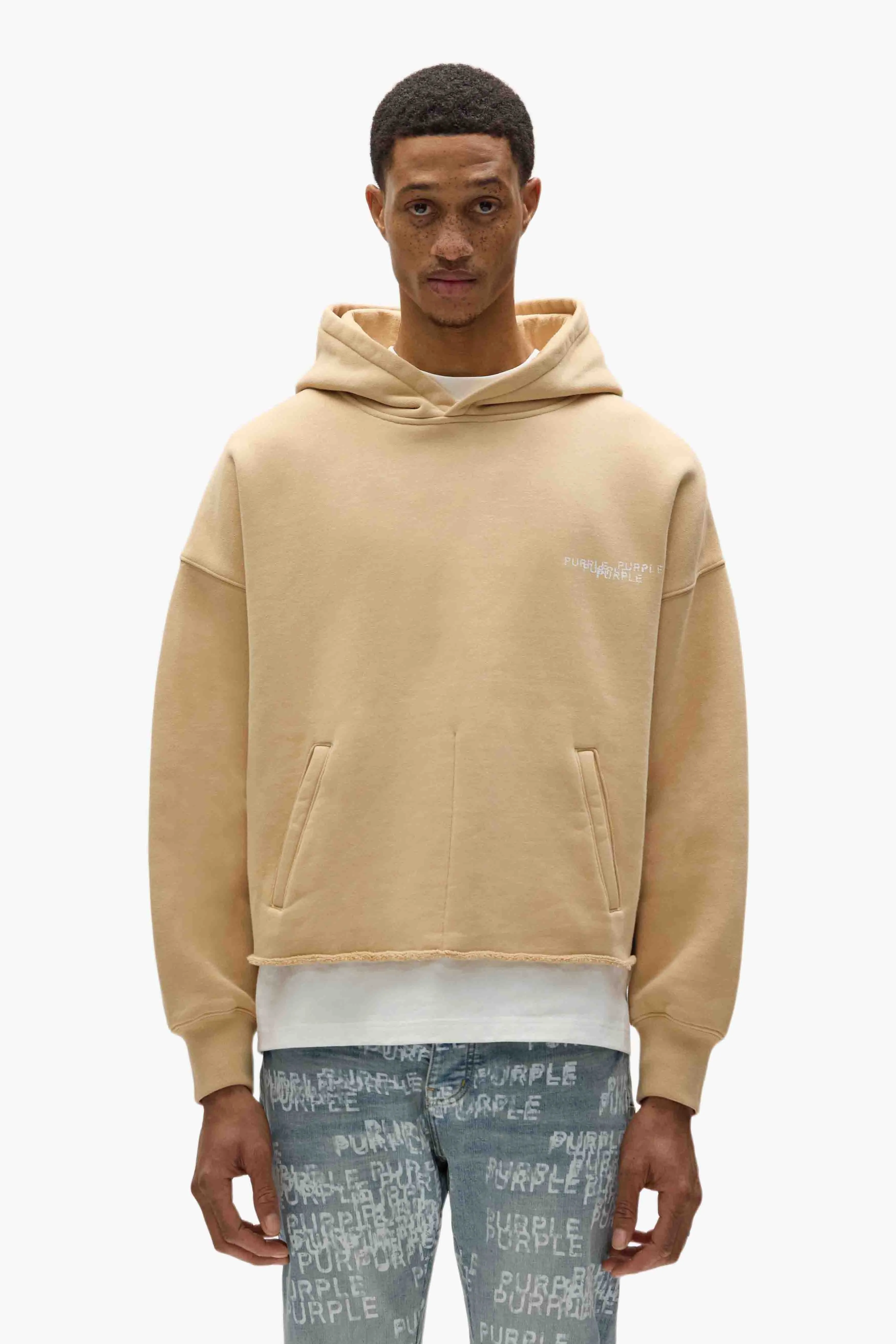 Newsprint Cropped Hoodie sold by PURPLE BRAND